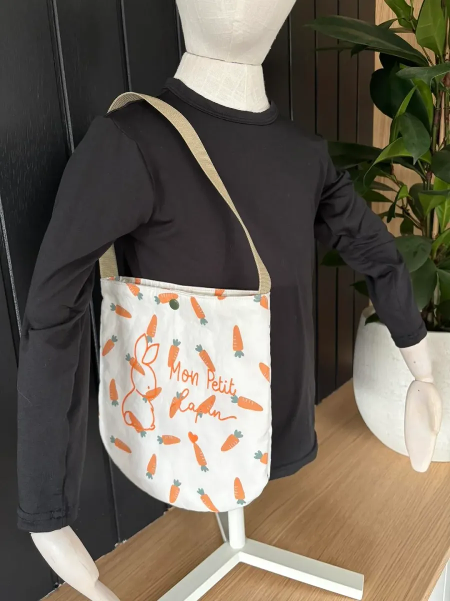 Sac besace enfant (modèle court) - Mon petit lapin | Pivoine et Coton